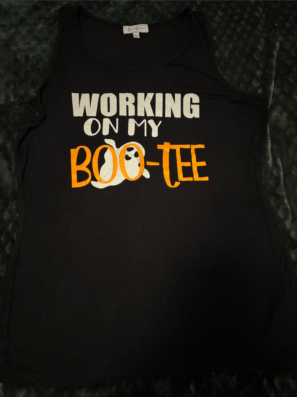 Halloween 🎃 Black Graphic Halloween Tank Top - 'Working On My Boo-Tee' Sz XL